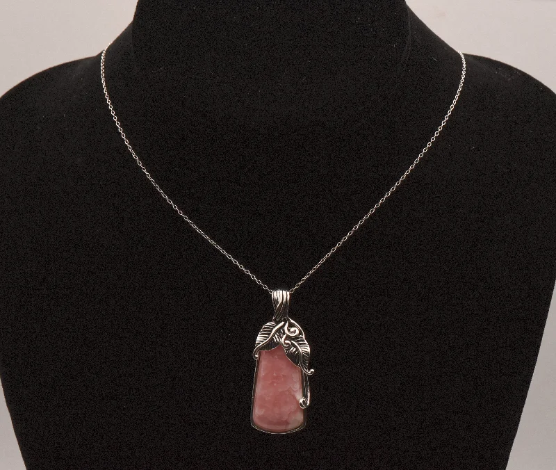 Ladies Necklaces for Sport Spark-Ladies Chakra Balance Necklaces -Vintage Rhodochrosite Sterling Silver Pendant on Sterling Silver Chain Necklace