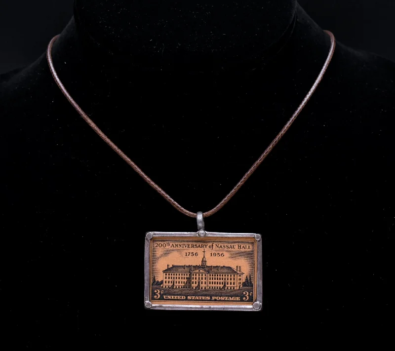 Ladies Necklaces for Grandma Spark-Ladies Braided Texture Necklaces -Vintage 200th Anniversary of Nassau Hall Stamp Sterling Silver Pendant Necklace