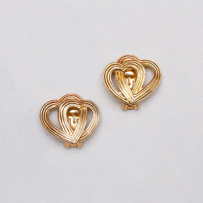 Ladies Misty Dream Earrings -Ladies Earrings with Pure Okenite-Vintage Christian Dior Lined Gold Heart Clip-on Earrings