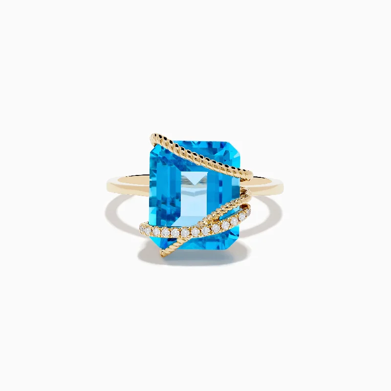 Ladies Unicorn Spark Rings -Ladies Rings with Aqua Variscite-Ocean Bleu 14K Yellow Gold Blue Topaz and Diamond Ring