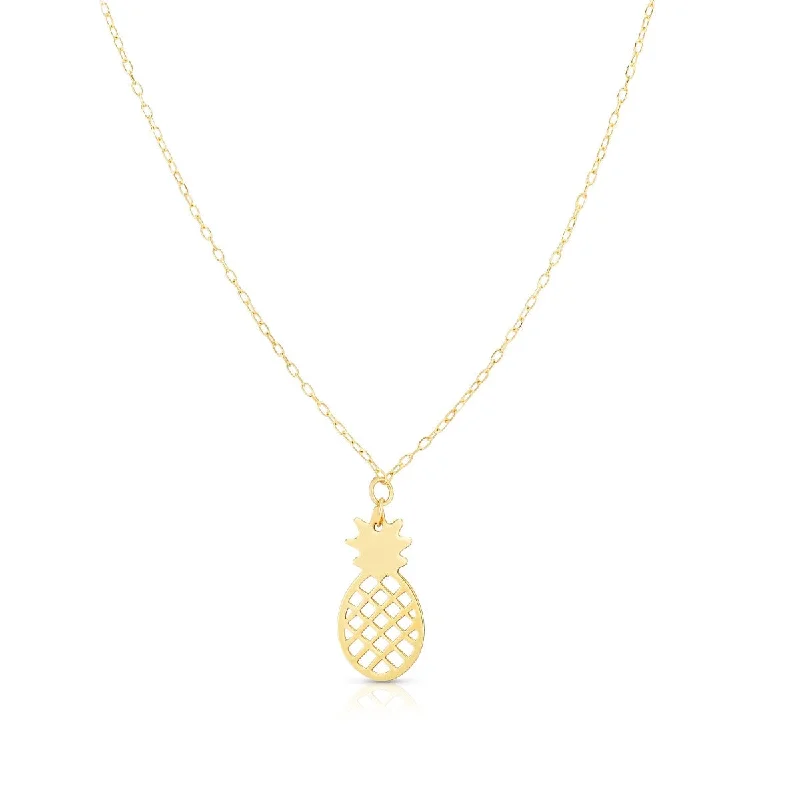 Ladies Forever Wear Rings -Ladies Rings with Pink Petalite-14kt Yellow Gold 18" Pineapple Necklace with Spring Ring Clasp RC1549-18