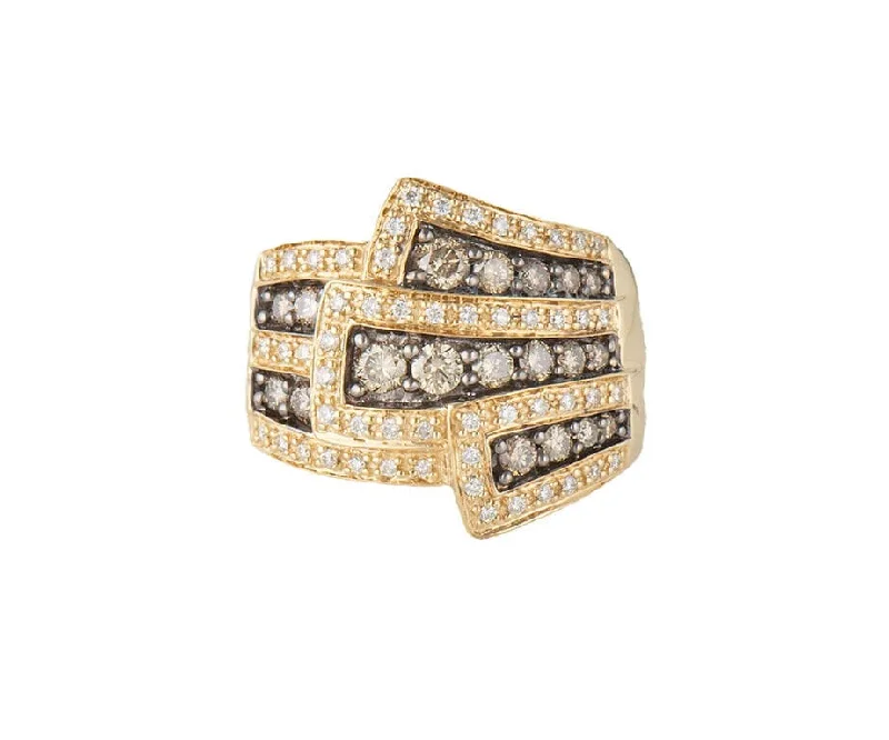 Ladies Feathered Design Rings -Ladies Rings with Sunny Citrine-Le Vian 1.00ctw White and Chocolate Diamond Multi-Layer Wrap Ring in 14K