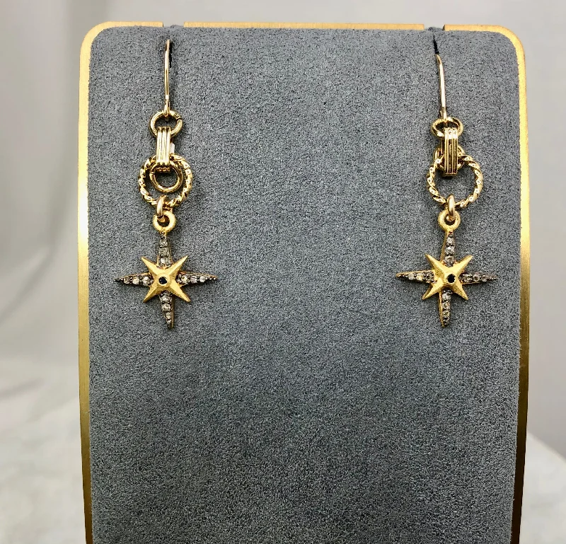 Ladies Cross Emblem Earrings -Ladies Earrings with Green Emerald-Earrings - Splendor Diuamond Star Earrings