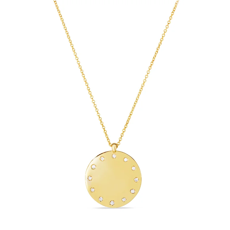 Ladies Necklaces Braided Glow-Ladies Horse Shoe Necklaces -14K Gold Small Diamond Dial Necklace