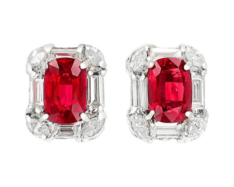 Ladies Expansive Wide Earrings -Ladies Earrings with Red Spinel-Ruby Earrings, 6.09 Carats