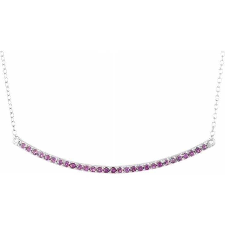 Ladies Necklaces with Crystal Spark-Ladies Turquoise Inlay Necklaces -14K White Natural Pink Sapphire Bar 16-18" Necklace