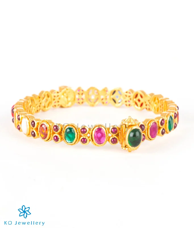 Ladies Bracelets in Rose Shine-Ladies Sleek White Gold Bracelets -The Navarathnalu Silver Gemstone Openable Bracelet (Green/2.2/2.4/2.6/2.8)