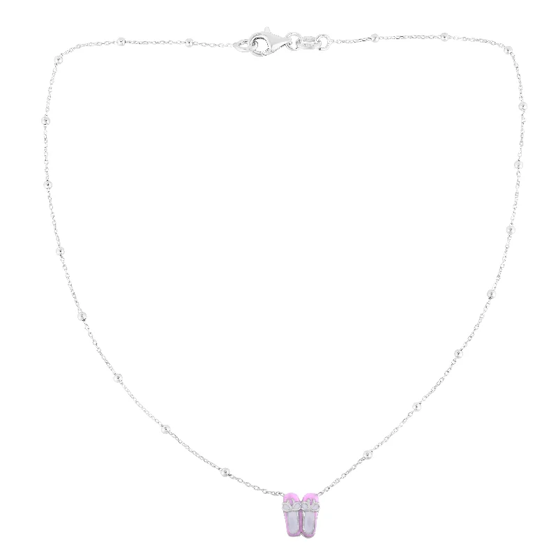 Ladies Necklaces with Sky Topaz-Ladies Wide Choker Necklaces -Silver Enamel Ballet Slippers Necklace