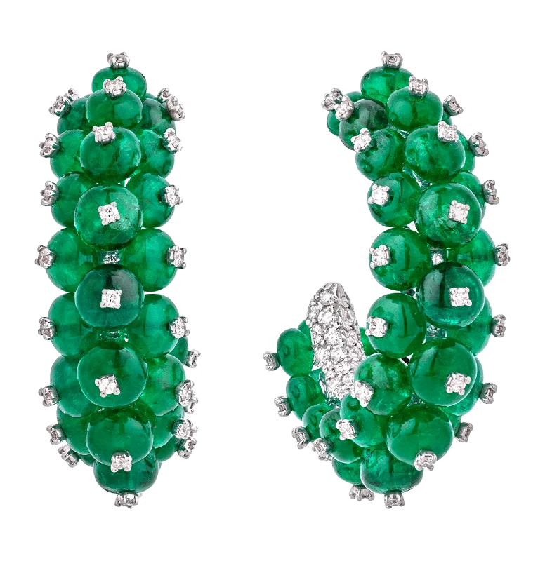 Ladies Fresh Spring Earrings -Ladies Earrings Light Spark-Emerald Bead Earrings, 28.10 carats