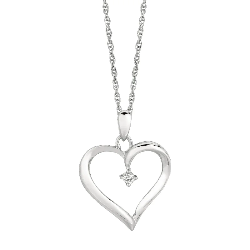 Ladies Necklaces Pure Spark-Ladies Professional Chain Necklaces -Silver Diamond Accent .04ct Heart Necklace