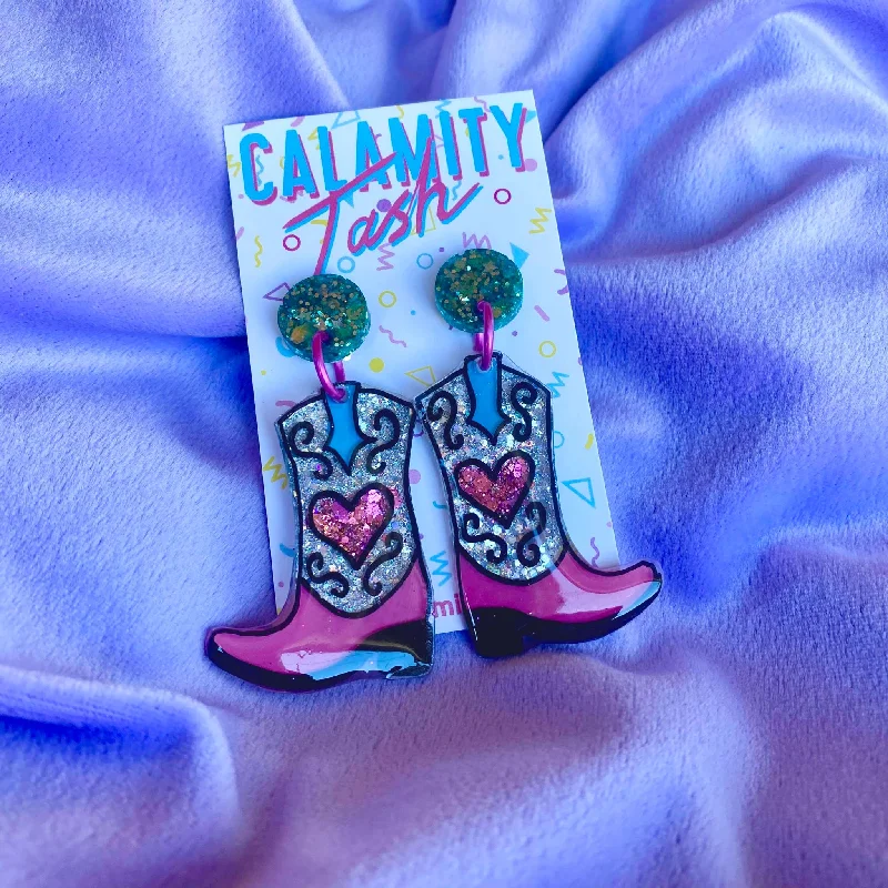 Ladies Airy Light Earrings -Ladies Earrings with Sky Celestite-Calamity Tash - Cowboy Boot Earrings Various