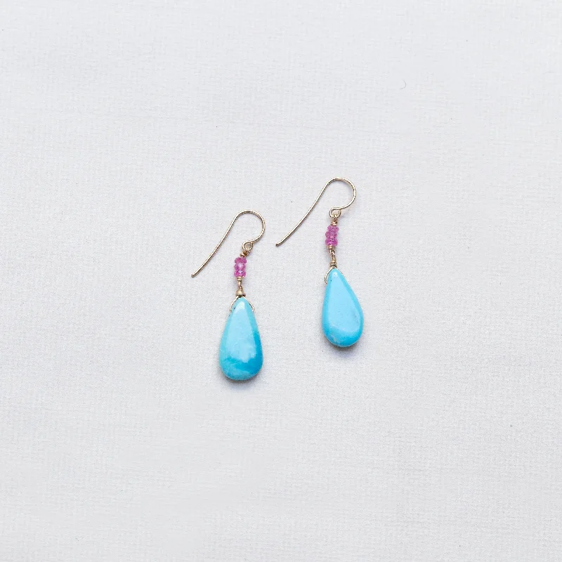 Ladies Pocket-Friendly Earrings -Ladies Earrings for Office Glow-Turquoise and Pink Sapphire Drop Earrings