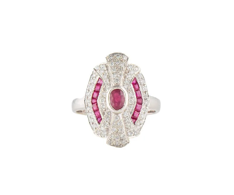 Ladies Flexible Fit Rings -Ladies Rings with Rose Quartz-Le Vian 1.37ctw Rubies and 0.63ctw Diamond Art Deco Cocktail Ring in 18K