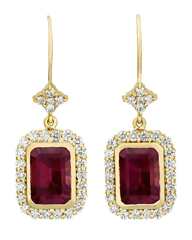 Ladies Sapphire Spark Earrings -Ladies Earrings Soft Shine-Garnet and Diamond Earrings, 7.13 Carats