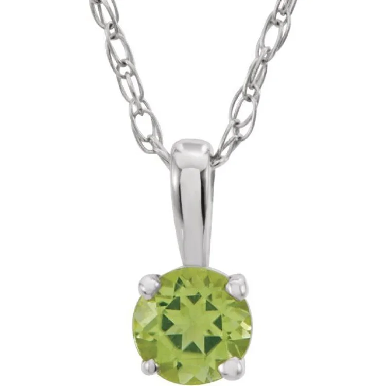 Ladies Necklaces for Friend Glow-Ladies Ocean Wave Necklaces -14K White 3 mm Imitation Peridot Youth Solitaire 14" Necklace