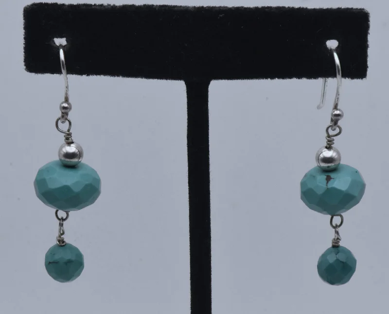 Ladies Sleek White Gold Earrings -Ladies Earrings in Rose Spark-Vintage Turquoise Sterling Silver Dangle Earrings