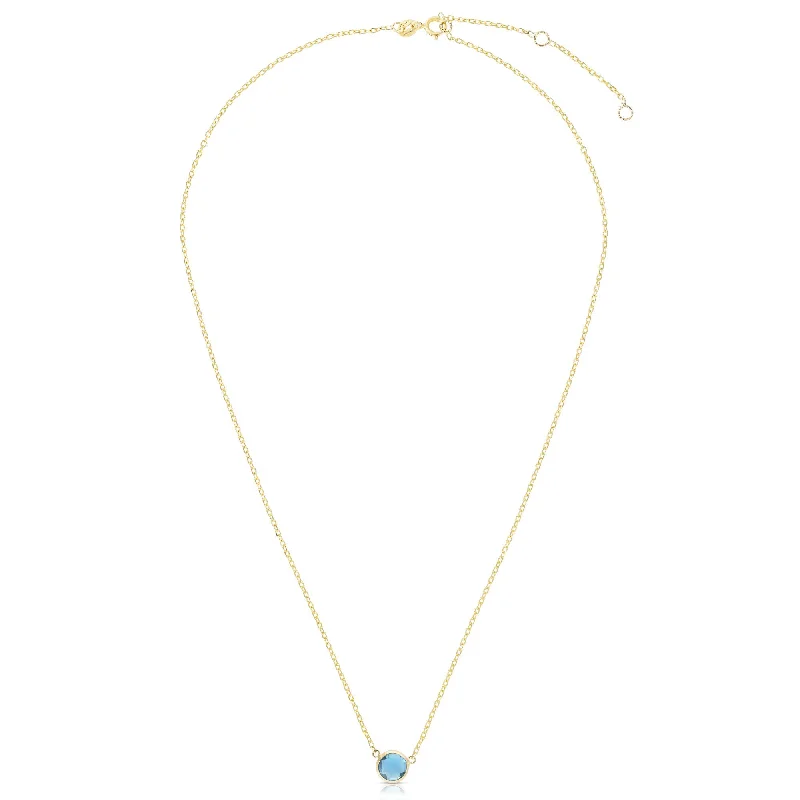 Ladies Necklaces Braided Glow-Ladies Horse Shoe Necklaces -14K Gold & Blue Topaz Solitaire Necklace