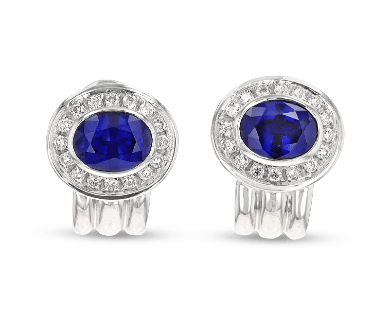 Ladies Oval Glow Earrings -Ladies Earrings for Aunt Spark-Oval Sapphire Earrings, 5.00 Carats