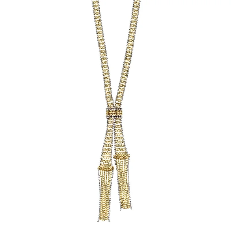 Ladies Rich Gold Rings -Ladies Rings in Warm Gold-14K 17" Shimmering Bead Two-tone Tassel Necklace TRC9643-17