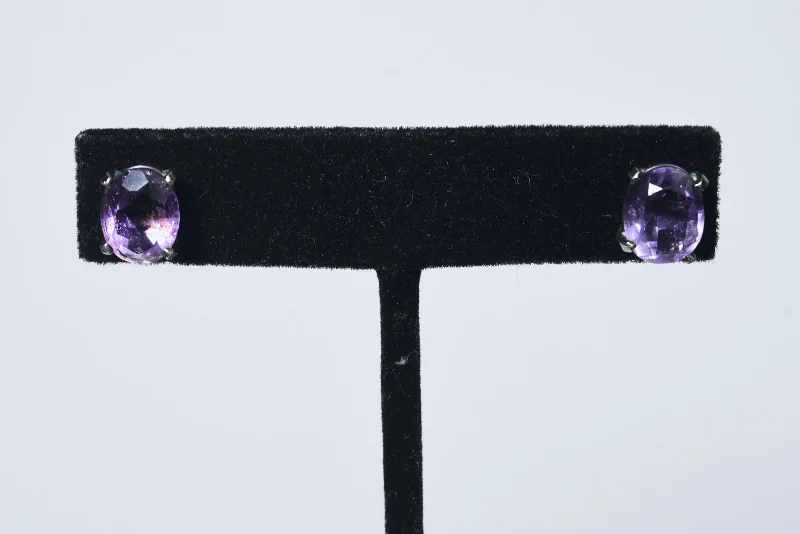 Ladies Rounded Edge Earrings -Ladies Earrings with Mauve Sugilite-Oval Cut Amethyst Stud Earrings