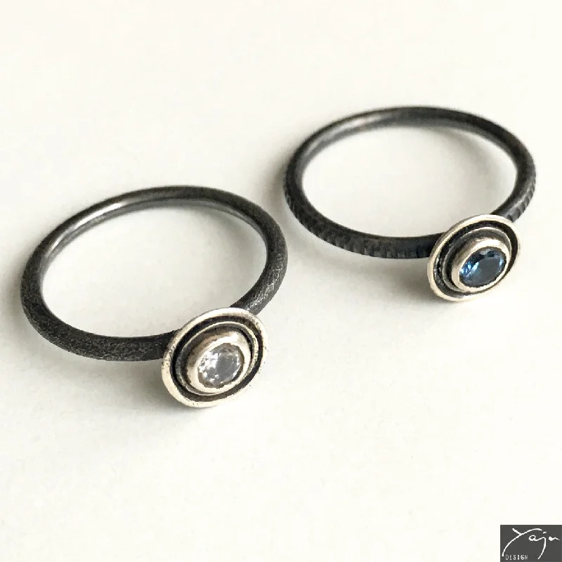 Ladies Textured Weave Rings -Ladies Rings for Grandma Shine-Silver & Zircon Ring No.8