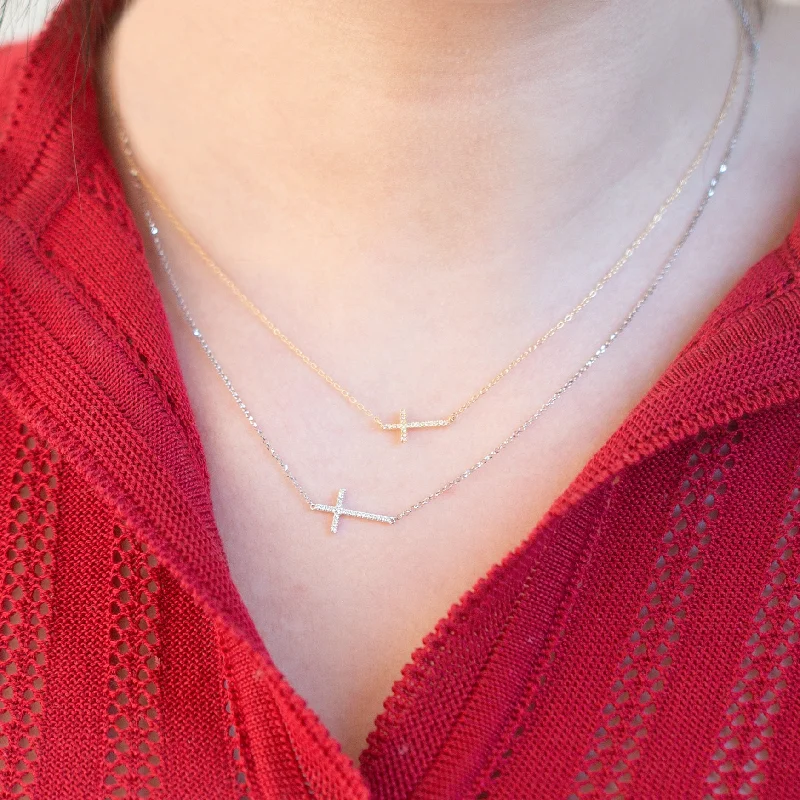 Ladies Necklaces with Wave Glow-Ladies Starry Night Necklaces -Sideway Diamond Cross Necklace