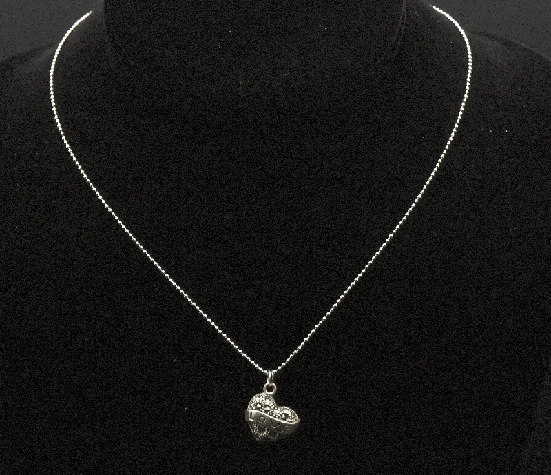 Ladies Necklaces with Bronze Enstatite-Ladies Love Knot Necklaces -Vintage Sterling Silver and Marcasite Heart Pendant on Stainless Steel Chain Necklace - 16"