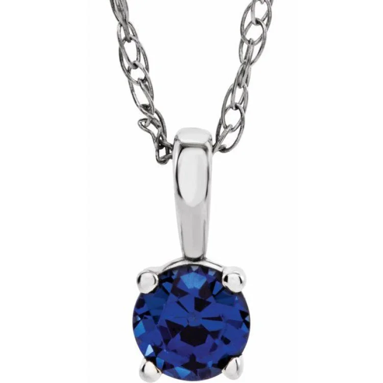 Ladies Necklaces with Clear Natrolite-Ladies Tropical Vibe Necklaces -14K White 3 mm Lab-Grown Blue Sapphire Youth Solitaire 14" Necklace