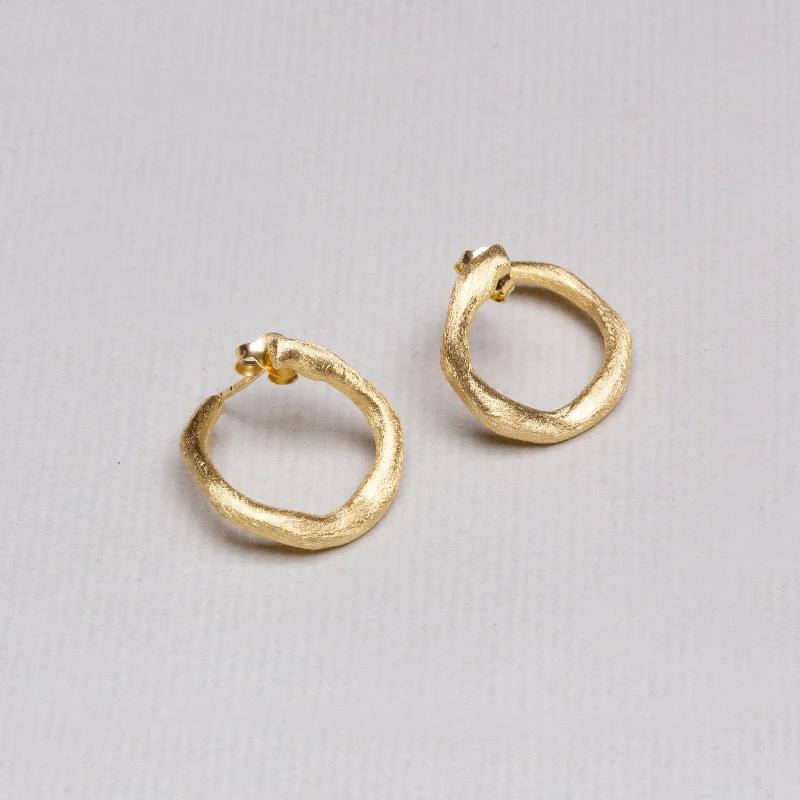 Ladies Coin Edge Earrings -Ladies Earrings with Cloud Shine-Organic Matte Gold Hoop Earrings