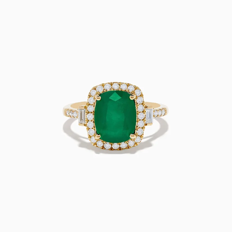 Ladies Calm Zen Rings -Ladies Rings with Plum Axinite-Brasilica 14K Yellow Gold Emerald and Diamond Ring