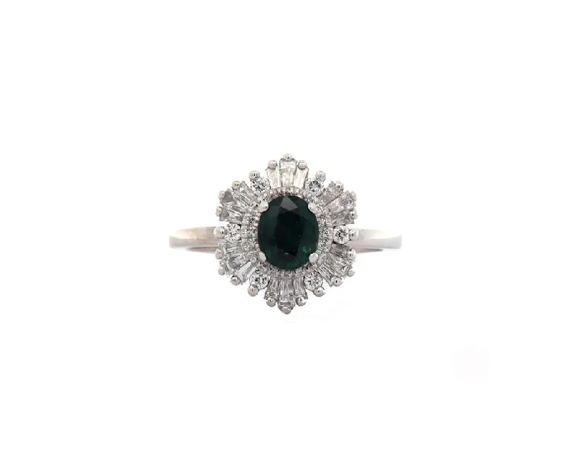 Ladies Hefty Chunky Rings -Ladies Rings Open Shine-0.73ct Oval Green Tourmaline and 0.33ctw Diamond Frame Ring in 14K