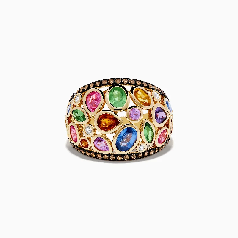 Ladies Uplifting Glow Rings -Ladies Rings with Blue Chalcanthite-Watercolors 14K Yellow Gold Multi Sapphire and Diamond Ring