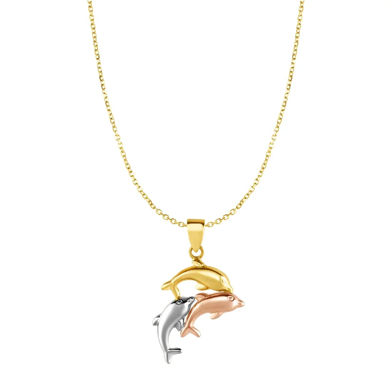 Ladies Necklaces for Artist Spark-Ladies Mother-Daughter Necklaces -10K Gold Dolphin Necklace