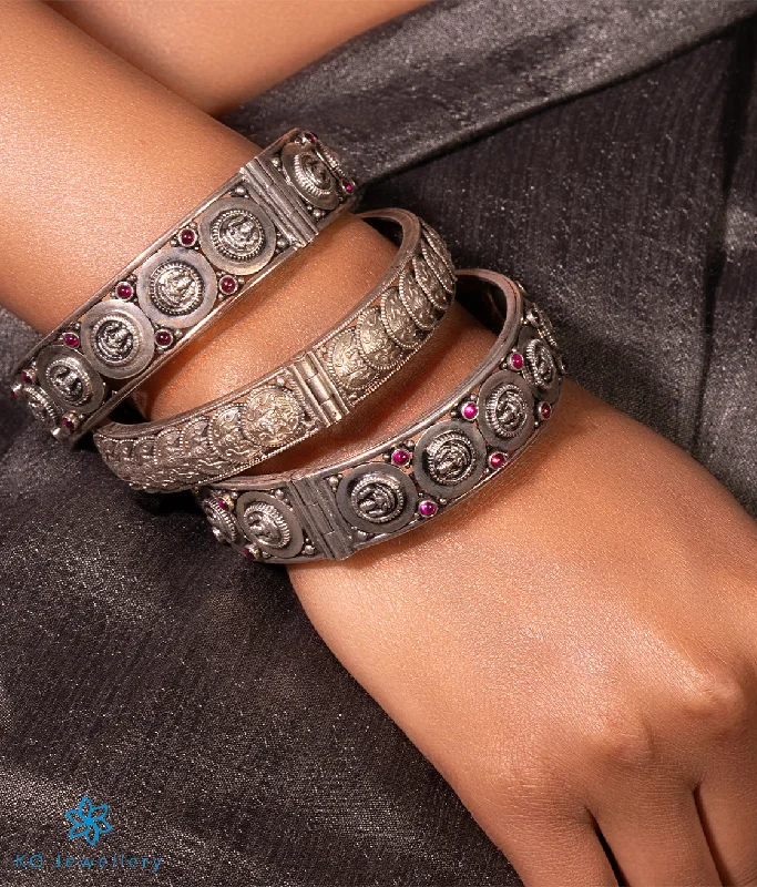 Ladies Bracelets with Plum Tanzanite-Ladies Sunny Summer Bracelets -The Silver Lakshmi Coin Openable Kada Bracelet (Oxidised/Size 2.2/2.6/2.8)