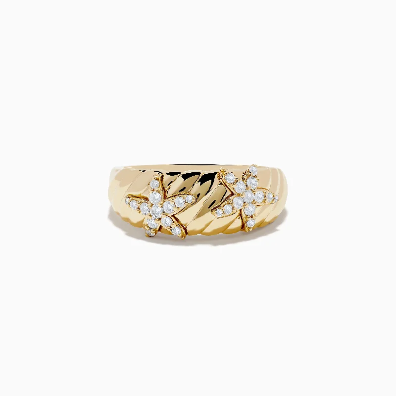 Ladies Stellar Dust Rings -Ladies Rings with Leaf Glow-Seaside 14K Yellow Gold Diamond Starfish Ring