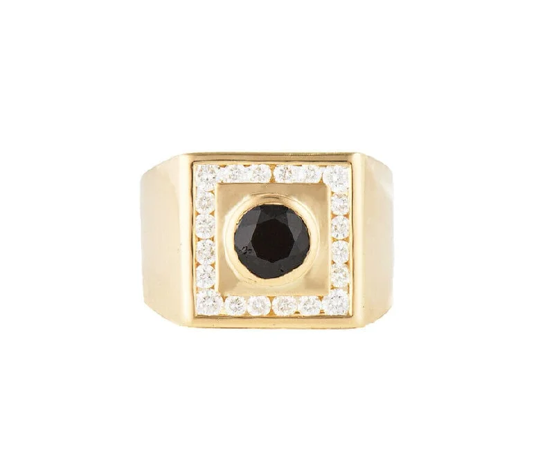 Ladies Deco Glam Rings -Ladies Rings for Sister Glow-Gents 2.05ctw Black and White Diamond Square Frame Ring in 18K