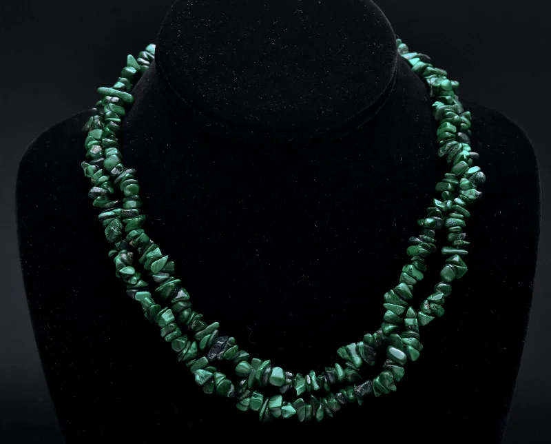 Ladies Necklaces for Party Shine-Ladies Sleek Modern Necklaces -Malachite Chip Bead Necklace - 36"