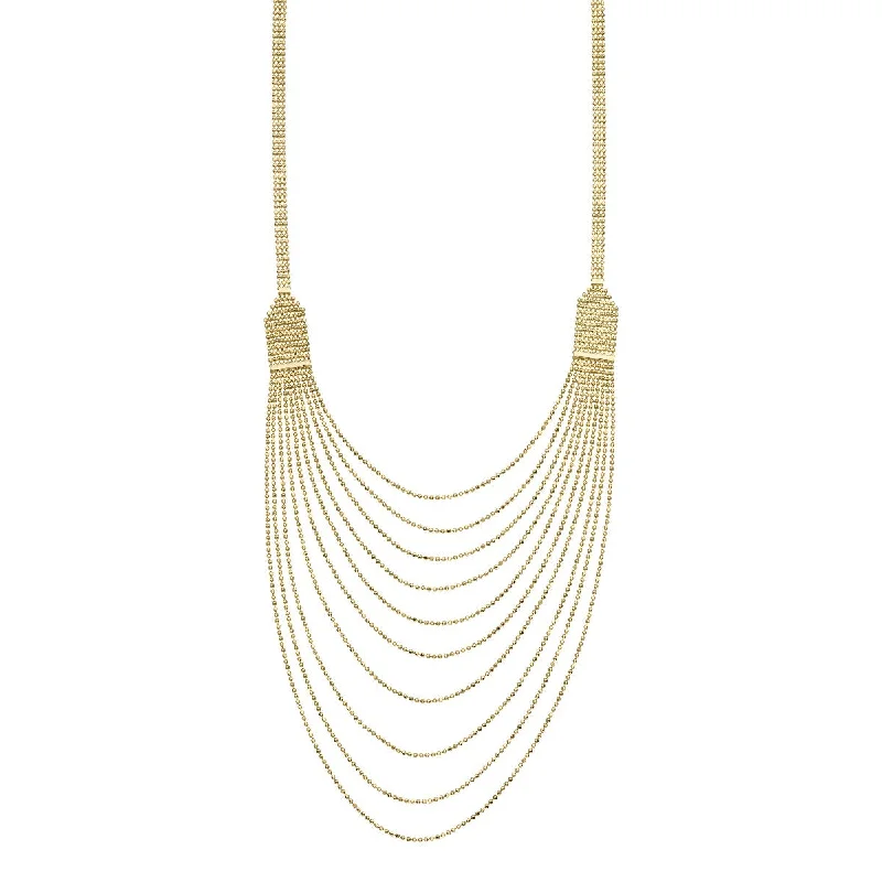 Ladies Bezel Glow Rings -Ladies Rings with Lotus Shine-14K Yellow Gold 18" Shimmering Bead Cascading Layering Necklace RC10340-18