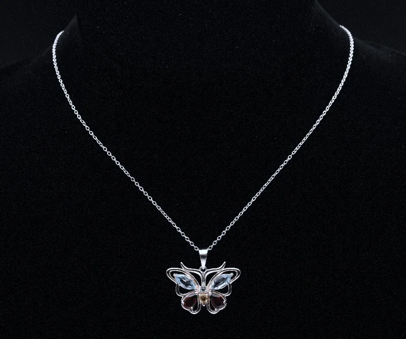 Ladies Necklaces with Cross Spark-Ladies Square Edge Necklaces -Vintage Gemstone Butterfly Sterling Silver Pendant on Sterling Silver Chain  Necklace - 18"