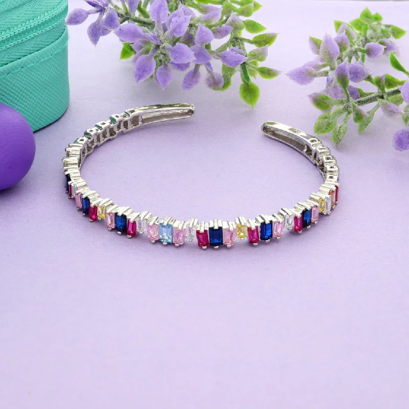 Ladies Bracelets for Photo Shine-Ladies Mythic Tale Bracelets -Sterling Silver 925 Multicolor Baguette Stone Studded Bangle - FKJBNGSL9477