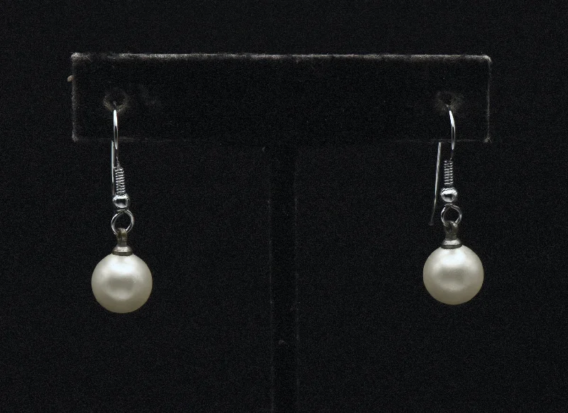 Ladies Casual Day Earrings -Ladies Earrings with Black Onyx-Vintage Faux Pearl Dangle Earrings