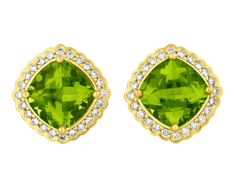 Ladies Coastal Shell Earrings -Ladies Earrings for Winter Glow-Burmese Peridot Earrings, 7.40 Carats