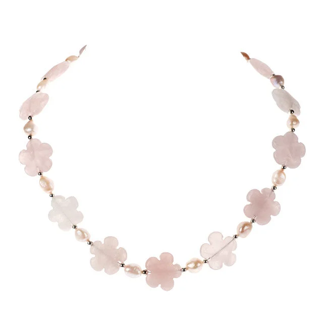 Ladies Necklaces for Holiday Glow-Ladies Punk Edge Necklaces -Rose Quartz Sakura Cherry Blossom Necklace