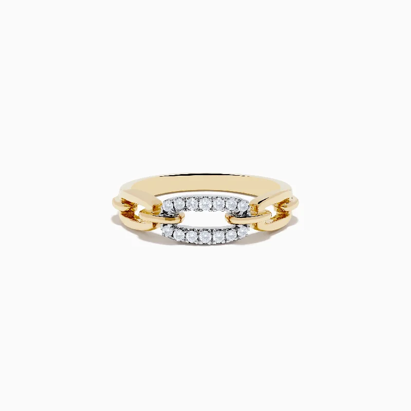 Ladies Velvety Smooth Rings -Ladies Rings for Bestie Spark-D'Oro 14K Two Tone Gold Diamond Interlocking Links Ring