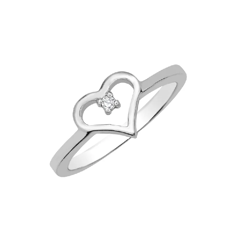 Ladies Nostalgic Retro Rings -Ladies Rings Wave Shine-Sterling silver with 0.02ct round diamond heart ring HB20214DISS