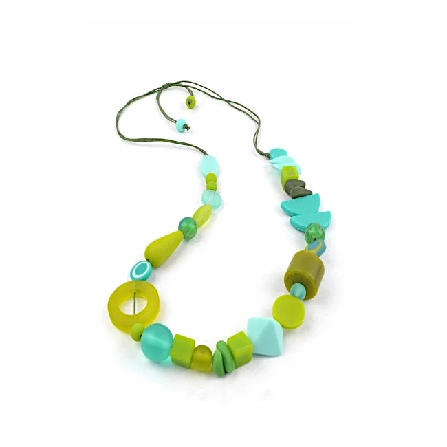 Ladies Necklaces for Prom Shine-Ladies Summer Vibe Necklaces -Aqua & Green Adjustable Resin Necklace