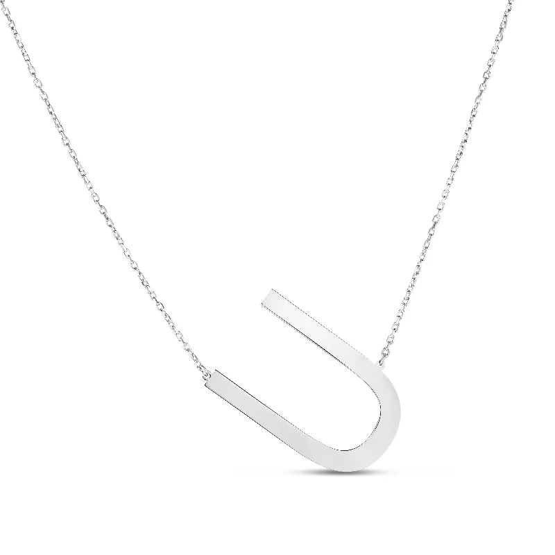 Ladies Necklaces with Sea Beryl-Ladies Twisted Cord Necklaces -Silver U Letter Necklace