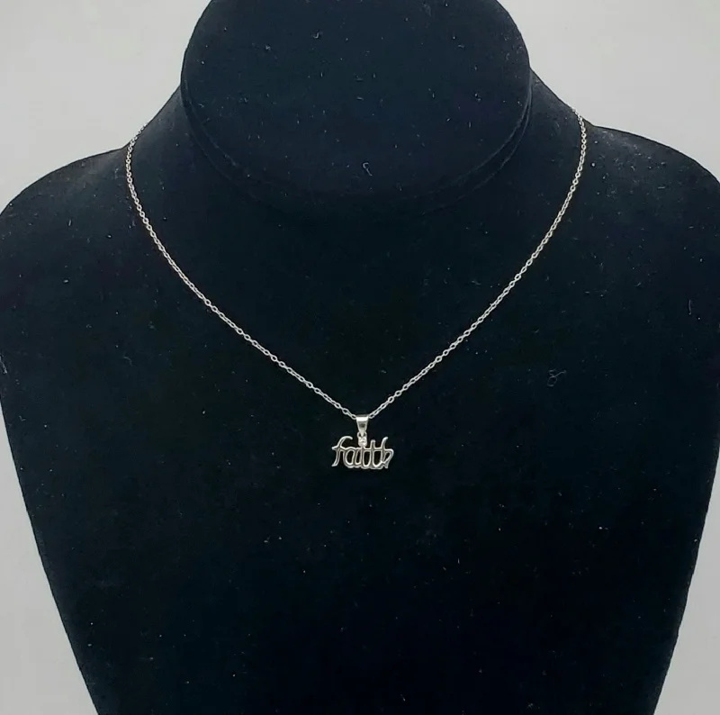 Ladies Necklaces for Friend Glow-Ladies Ocean Wave Necklaces -Vintage Sterling Silver "Faith" Pendant Necklace - 16.25"