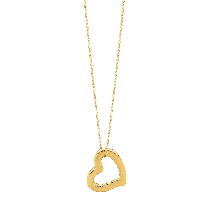 Ladies Necklaces Retro Glow-Ladies Inscribed Necklaces -14K Gold Polished Open Heart Necklace