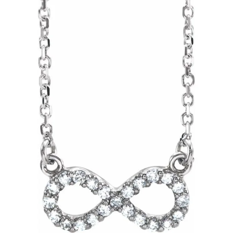 Ladies Necklaces with White Leucite-Ladies Quirky Design Necklaces -14K White 1/10 CTW Natural Diamond Infinity 16 1/2" Necklace